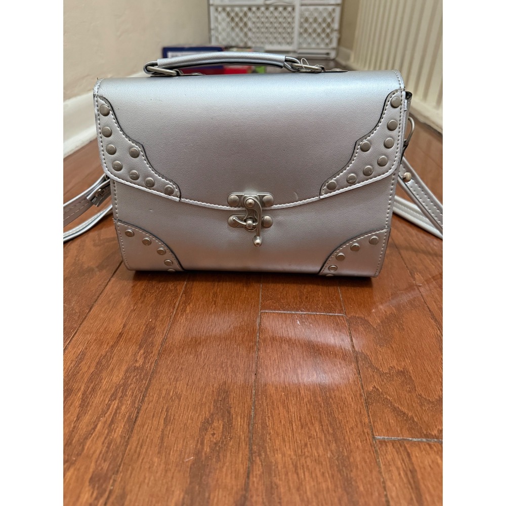 Euro Club Silver Metallic western boho‎ steampunk  Studded crossbody satchel